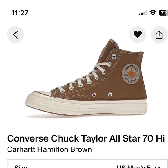 Converse Carhartt WIP x Chuck 70 High  Mens 3.5 / Womens 5.5 Hamilton Brown - Picture 3 of 4